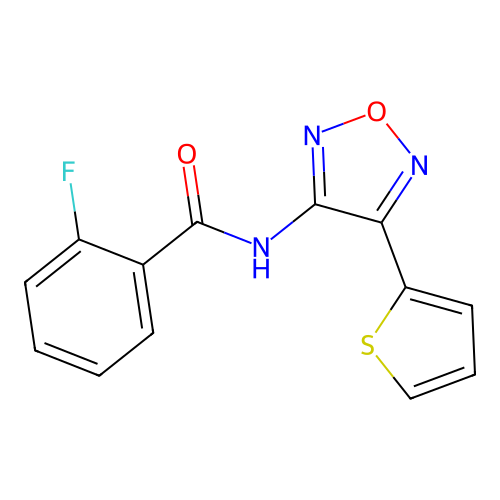 2-fluoro-N-(4-(thiophen-2-yl)-1,2,5-oxadiazol-3-yl)benzamide structure