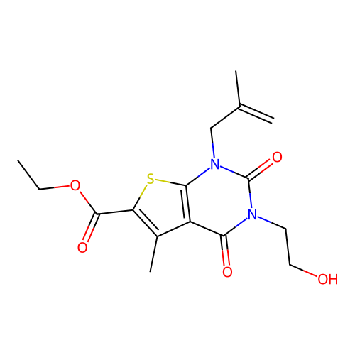 ethyl 3-(2-hydroxyethyl)-5-methyl-1-(2-methylallyl)-2,4-dioxo-1,2,3,4-tetrahydrothieno[2,3-d]pyrimidine-6-carboxylate structure