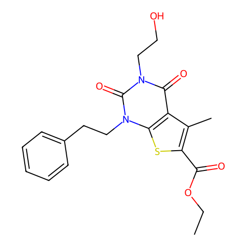 ethyl 3-(2-hydroxyethyl)-5-methyl-2,4-dioxo-1-phenethyl-1,2,3,4-tetrahydrothieno[2,3-d]pyrimidine-6-carboxylate structure