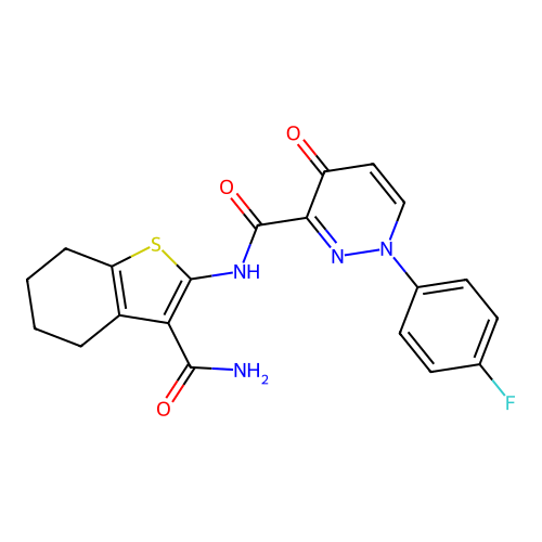 N-(3-carbamoyl-4,5,6,7-tetrahydro-1-benzothiophen-2-yl)-1-(4-fluorophenyl)-4-oxo-1,4-dihydropyridazine-3-carboxamide structure