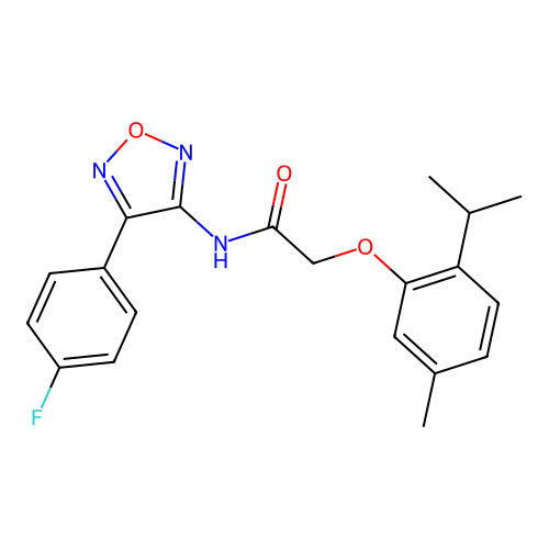 N-[4-(4-fluorophenyl)-1,2,5-oxadiazol-3-yl]-2-[5-methyl-2-(propan-2-yl)phenoxy]acetamide structure