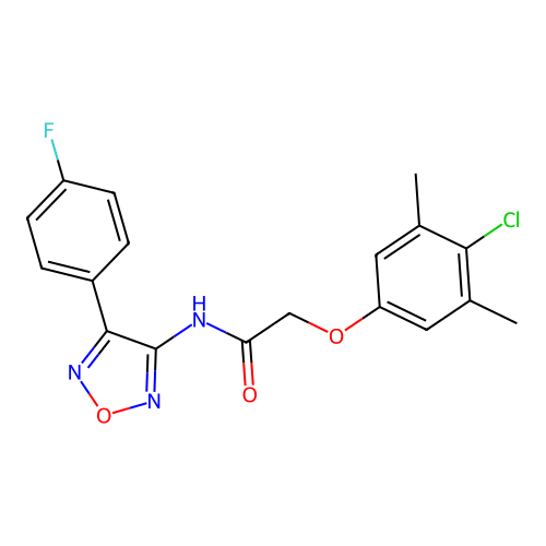 2-(4-chloro-3,5-dimethylphenoxy)-N-[4-(4-fluorophenyl)-1,2,5-oxadiazol-3-yl]acetamide structure