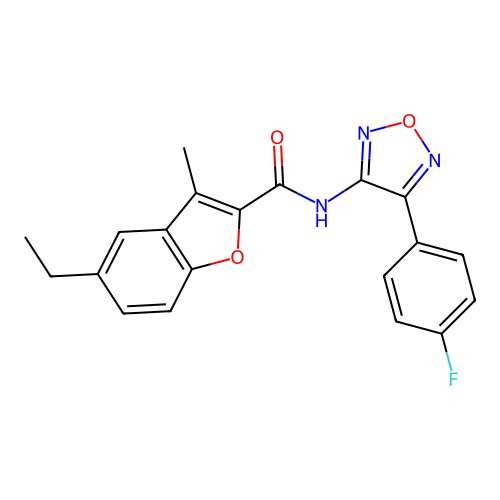 5-ethyl-N-[4-(4-fluorophenyl)-1,2,5-oxadiazol-3-yl]-3-methyl-1-benzofuran-2-carboxamide structure