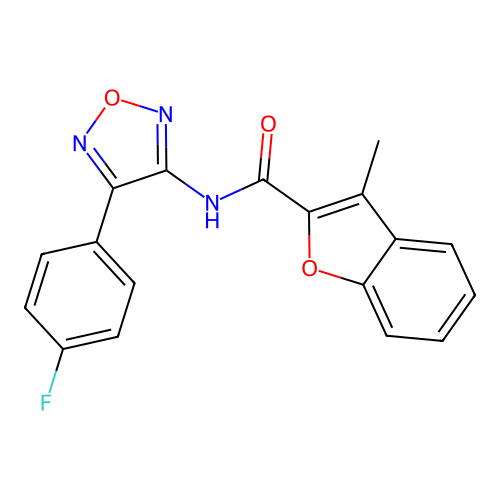 N-[4-(4-fluorophenyl)-1,2,5-oxadiazol-3-yl]-3-methyl-1-benzofuran-2-carboxamide structure