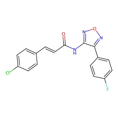 (2E)-3-(4-chlorophenyl)-N-[4-(4-fluorophenyl)-1,2,5-oxadiazol-3-yl]prop-2-enamide structure