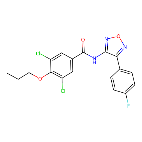 3,5-dichloro-N-[4-(4-fluorophenyl)-1,2,5-oxadiazol-3-yl]-4-propoxybenzamide structure