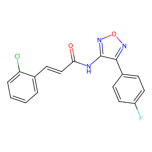 (2E)-3-(2-chlorophenyl)-N-[4-(4-fluorophenyl)-1,2,5-oxadiazol-3-yl]prop-2-enamide structure