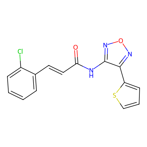 (2E)-3-(2-chlorophenyl)-N-[4-(thiophen-2-yl)-1,2,5-oxadiazol-3-yl]prop-2-enamide structure
