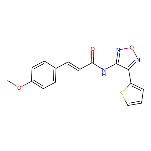 (2E)-3-(4-methoxyphenyl)-N-[4-(thiophen-2-yl)-1,2,5-oxadiazol-3-yl]prop-2-enamide structure