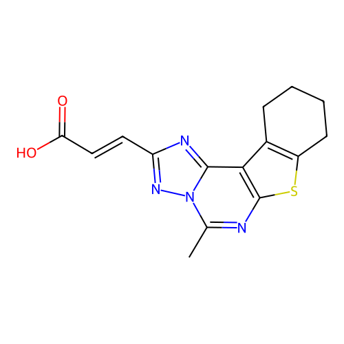 (2E)-3-(5-methyl-8,9,10,11-tetrahydro[1]benzothieno[3,2-e][1,2,4]triazolo[1,5-c]pyrimidin-2-yl)prop-2-enoic acid structure