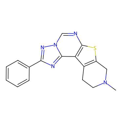 9-methyl-2-phenyl-8,9,10,11-tetrahydropyrido[4',3':4,5]thieno[3,2-e][1,2,4]triazolo[1,5-c]pyrimidine structure