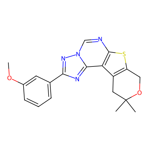 2-(3-methoxyphenyl)-10,10-dimethyl-10,11-dihydro-8H-pyrano[4',3':4,5]thieno[3,2-e][1,2,4]triazolo[1,5-c]pyrimidine structure