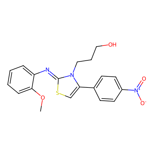 (Z)-3-(2-((2-methoxyphenyl)imino)-4-(4-nitrophenyl)thiazol-3(2H)-yl)propan-1-ol structure