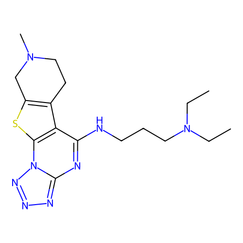 N,N-diethyl-N'-(8-methyl-6,7,8,9-tetrahydropyrido[4',3':4,5]thieno[3,2-e]tetrazolo[1,5-a]pyrimidin-5-yl)propane-1,3-diamine structure