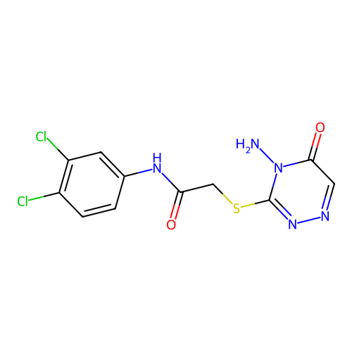 2-[(4-amino-5-oxo-4,5-dihydro-1,2,4-triazin-3-yl)sulfanyl]-N-(3,4-dichlorophenyl)acetamide structure