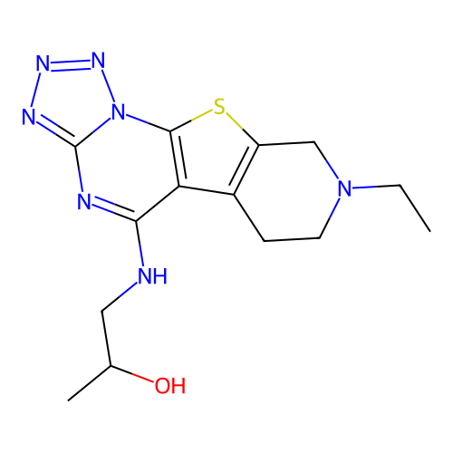 1-((8-ethyl-6,7,8,9-tetrahydropyrido[4',3':4,5]thieno[3,2-e]tetrazolo[1,5-a]pyrimidin-5-yl)amino)propan-2-ol structure