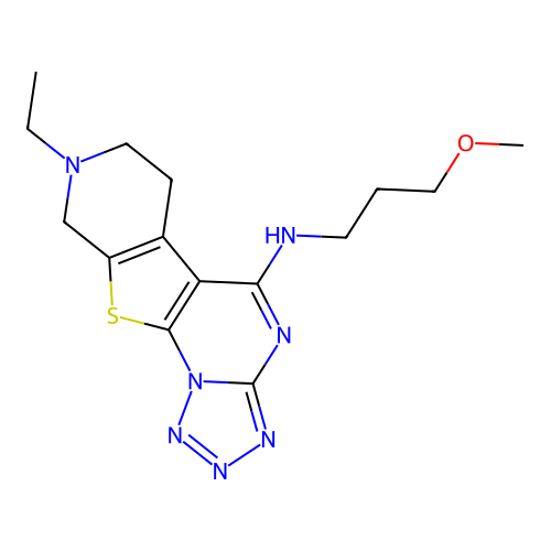 8-ethyl-N-(3-methoxypropyl)-6,7,8,9-tetrahydropyrido[4',3':4,5]thieno[3,2-e]tetrazolo[1,5-a]pyrimidin-5-amine structure