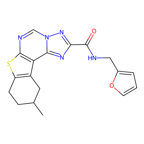 N-(furan-2-ylmethyl)-10-methyl-8,9,10,11-tetrahydro[1]benzothieno[3,2-e][1,2,4]triazolo[1,5-c]pyrimidine-2-carboxamide structure