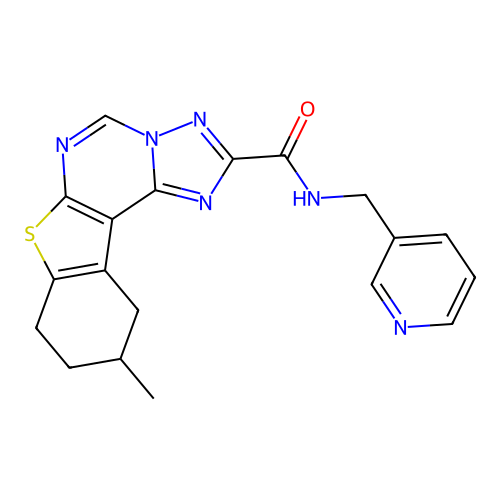 10-methyl-N-(pyridin-3-ylmethyl)-8,9,10,11-tetrahydro[1]benzothieno[3,2-e][1,2,4]triazolo[1,5-c]pyrimidine-2-carboxamide structure