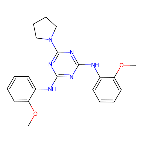 N2,N4-bis(2-methoxyphenyl)-6-(pyrrolidin-1-yl)-1,3,5-triazine-2,4-diamine structure