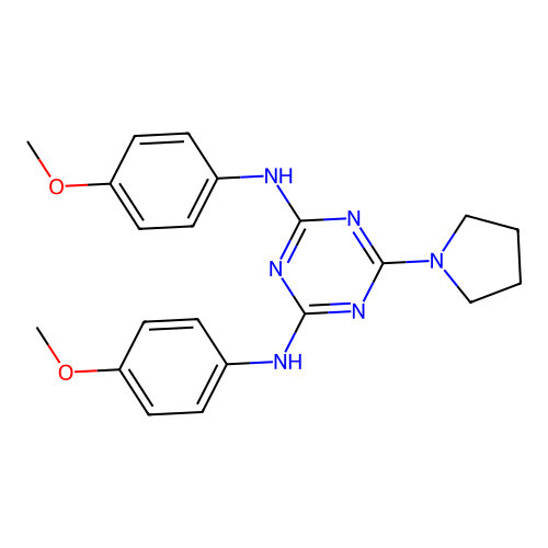 N2,N4-bis(4-methoxyphenyl)-6-(pyrrolidin-1-yl)-1,3,5-triazine-2,4-diamine structure