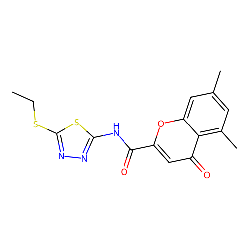 N-[5-(ethylsulfanyl)-1,3,4-thiadiazol-2-yl]-5,7-dimethyl-4-oxo-4H-chromene-2-carboxamide structure