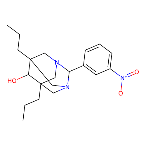 (1r,5R,7S)-2-(3-nitrophenyl)-5,7-dipropyl-1,3-diazaadamantan-6-ol structure