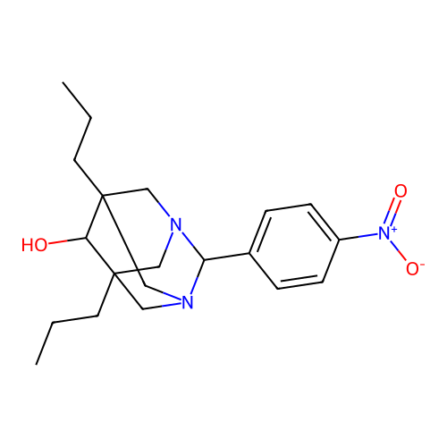 (1r,5R,7S)-2-(4-nitrophenyl)-5,7-dipropyl-1,3-diazaadamantan-6-ol structure