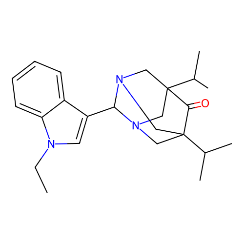 (1r,5R,7S)-2-(1-ethyl-1H-indol-3-yl)-5,7-diisopropyl-1,3-diazaadamantan-6-one structure