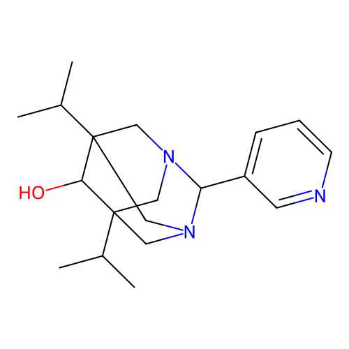 (1r,5R,7S)-5,7-diisopropyl-2-(pyridin-3-yl)-1,3-diazaadamantan-6-ol structure