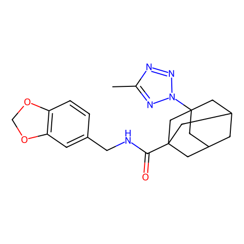 N-(1,3-benzodioxol-5-ylmethyl)-3-(5-methyltetrazol-2-yl)adamantane-1-carboxamide structure