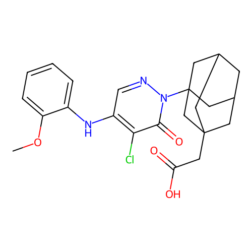 2-[3-[5-chloro-4-(2-methoxyanilino)-6-oxopyridazin-1-yl]-1-adamantyl]acetic acid structure
