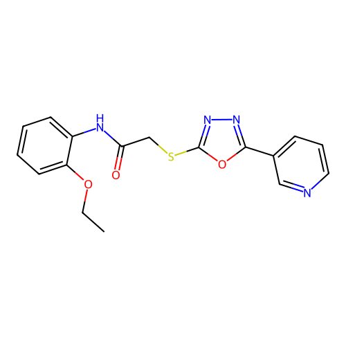 N-(2-ethoxyphenyl)-2-{[5-(pyridin-3-yl)-1,3,4-oxadiazol-2-yl]sulfanyl}acetamide structure