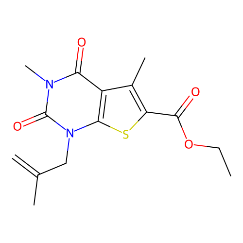 ethyl 3,5-dimethyl-1-(2-methylallyl)-2,4-dioxo-1,2,3,4-tetrahydrothieno[2,3-d]pyrimidine-6-carboxylate structure