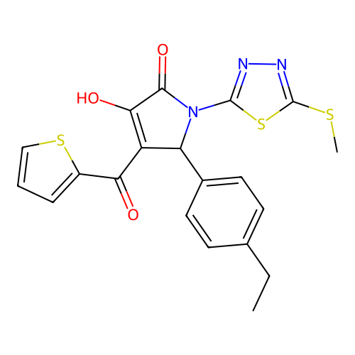 (4E)-5-(4-ethylphenyl)-4-[hydroxy(thiophen-2-yl)methylidene]-1-[5-(methylsulfanyl)-1,3,4-thiadiazol-2-yl]pyrrolidine-2,3-dione structure