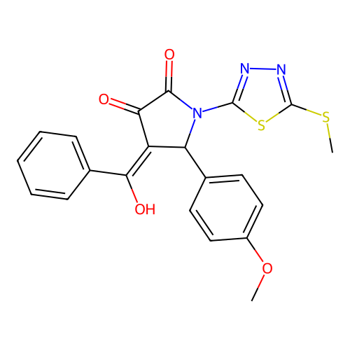 (4E)-4-[hydroxy(phenyl)methylidene]-5-(4-methoxyphenyl)-1-(5-methylsulfanyl-1,3,4-thiadiazol-2-yl)pyrrolidine-2,3-dione structure