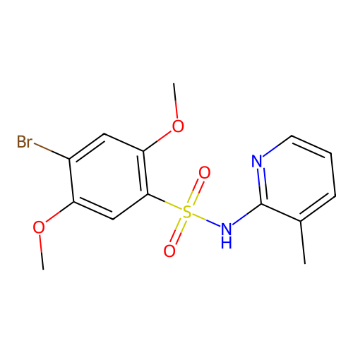 4-bromo-2,5-dimethoxy-N-(3-methylpyridin-2-yl)benzenesulfonamide structure