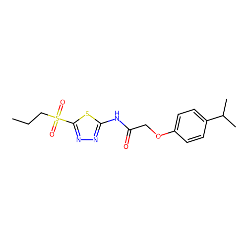 2-[4-(propan-2-yl)phenoxy]-N-[(2E)-5-(propylsulfonyl)-1,3,4-thiadiazol-2(3H)-ylidene]acetamide structure