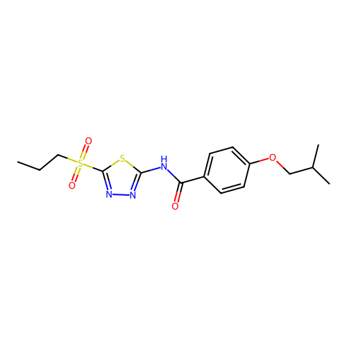 4-isobutoxy-N-[5-(propylsulfonyl)-1,3,4-thiadiazol-2-yl]benzamide structure