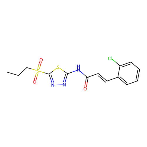 (2E)-3-(2-chlorophenyl)-N-[5-(propylsulfonyl)-1,3,4-thiadiazol-2-yl]prop-2-enamide structure