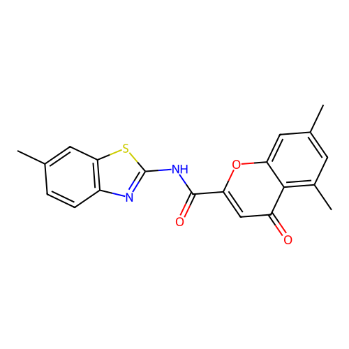 5,7-dimethyl-N-(6-methyl-1,3-benzothiazol-2-yl)-4-oxo-4H-chromene-2-carboxamide structure