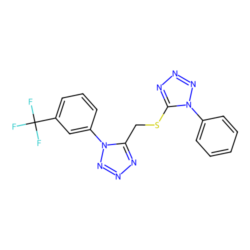 1-phenyl-5-[({1-[3-(trifluoromethyl)phenyl]-1H-tetrazol-5-yl}methyl)sulfanyl]-1H-tetrazole structure