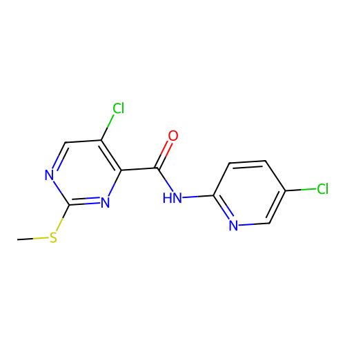 5-chloro-N-(5-chloropyridin-2-yl)-2-methylsulfanylpyrimidine-4-carboxamide structure