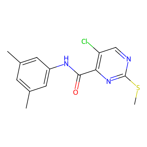 5-chloro-N-(3,5-dimethylphenyl)-2-methylsulfanylpyrimidine-4-carboxamide structure