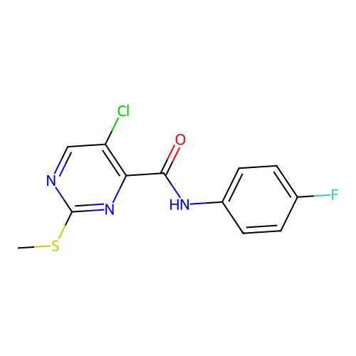 5-chloro-N-(4-fluorophenyl)-2-(methylsulfanyl)pyrimidine-4-carboxamide structure