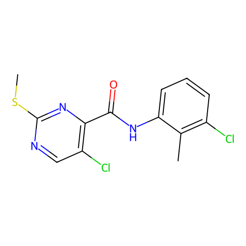 5-chloro-N-(3-chloro-2-methylphenyl)-2-methylsulfanylpyrimidine-4-carboxamide structure