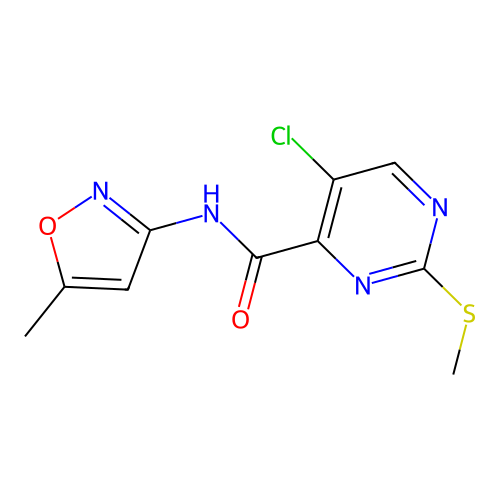 5-chloro-N-(5-methyl-1,2-oxazol-3-yl)-2-methylsulfanylpyrimidine-4-carboxamide structure