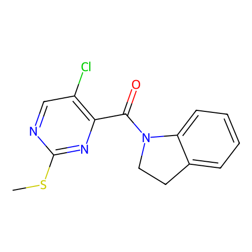 (5-Chloro-2-(methylthio)pyrimidin-4-yl)(indolin-1-yl)methanone structure