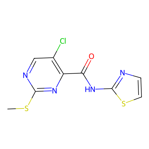 5-chloro-2-(methylthio)-N-(thiazol-2-yl)pyrimidine-4-carboxamide structure