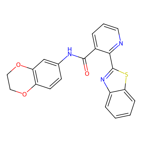 2-(1,3-benzothiazol-2-yl)-N-(2,3-dihydro-1,4-benzodioxin-6-yl)pyridine-3-carboxamide structure